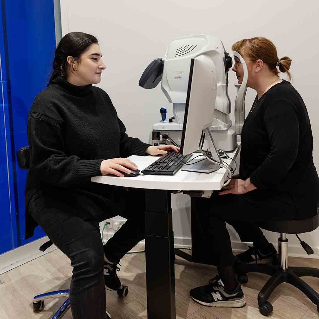 Customer at Thiele in Frederiksberg gets an eye test.